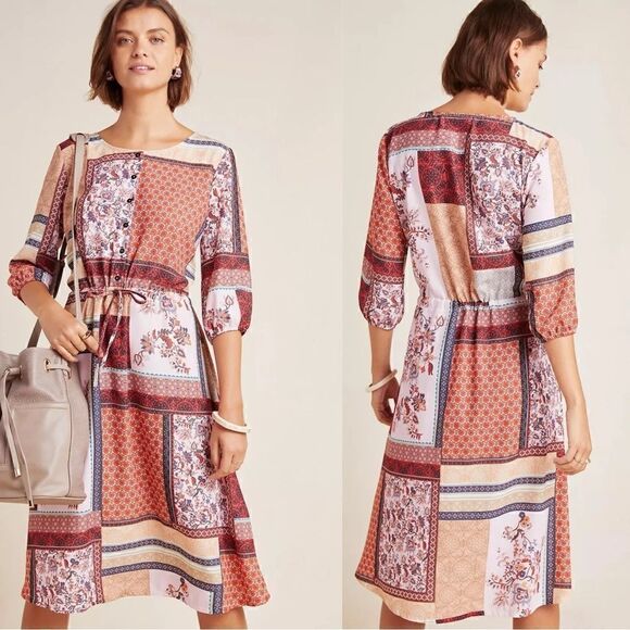 ANTHROPOLOGIE X ALDOMARTINS SERENITY PATCHWORK SHIRT DRESS - Picture 1 of 9